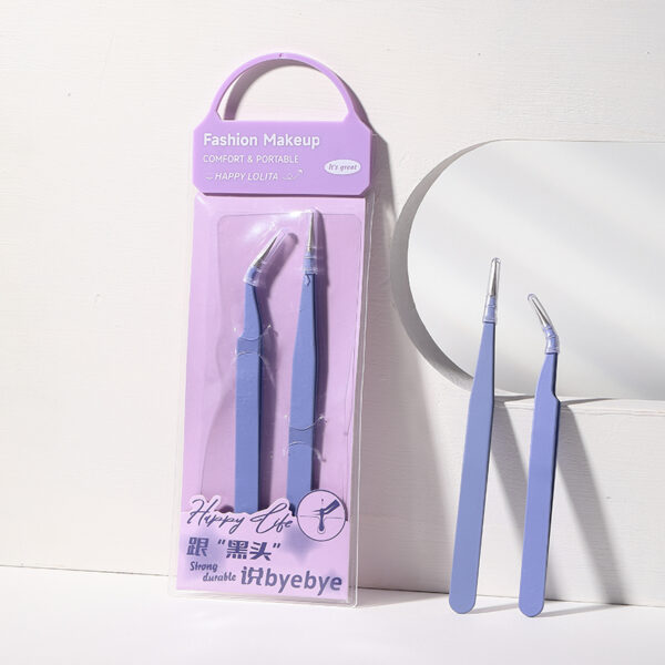 straight & curved pointed lash tweezers set