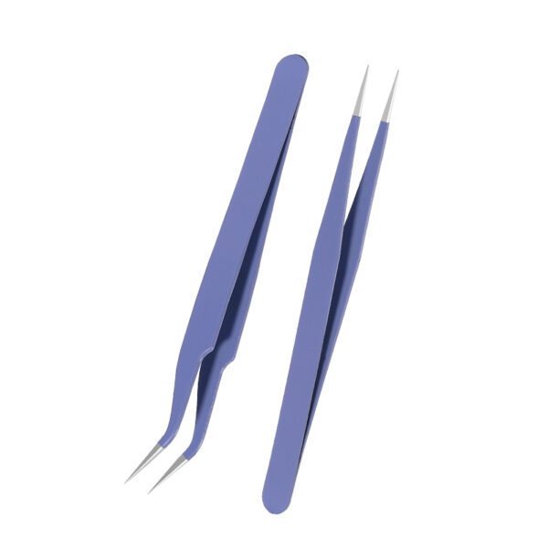 straight & curved pointed lash tweezers set